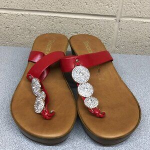 Toscanella Red Leather Dylan Wedge Sandal Size 6 1/2